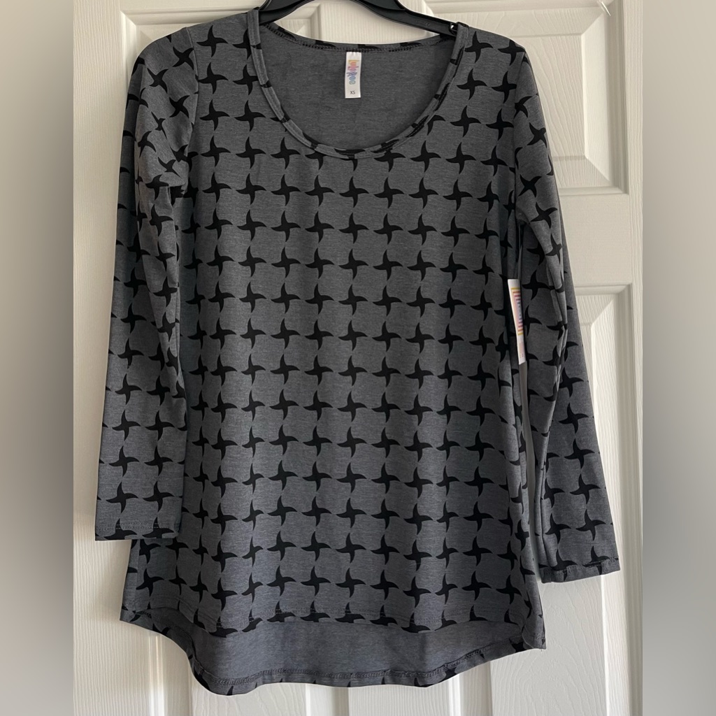 Nwt Oversized Size Xs Lularoe Womens Long Sleeve Lynnae Gray Black Tunic Top